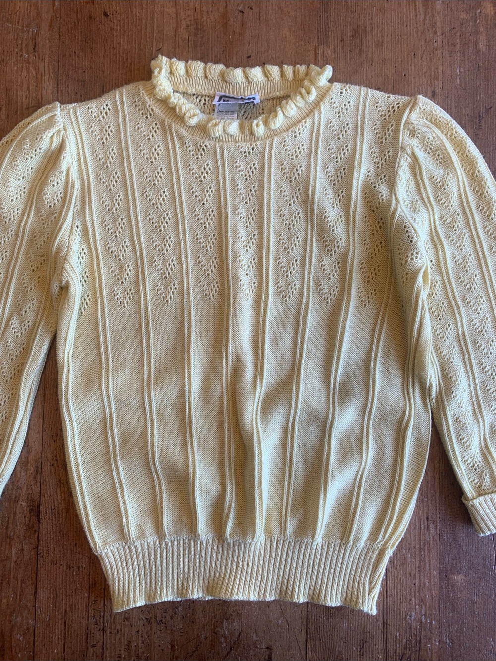 Keneth too! Vintage Yellow Women's Knit Sweater with Ruffle Neck